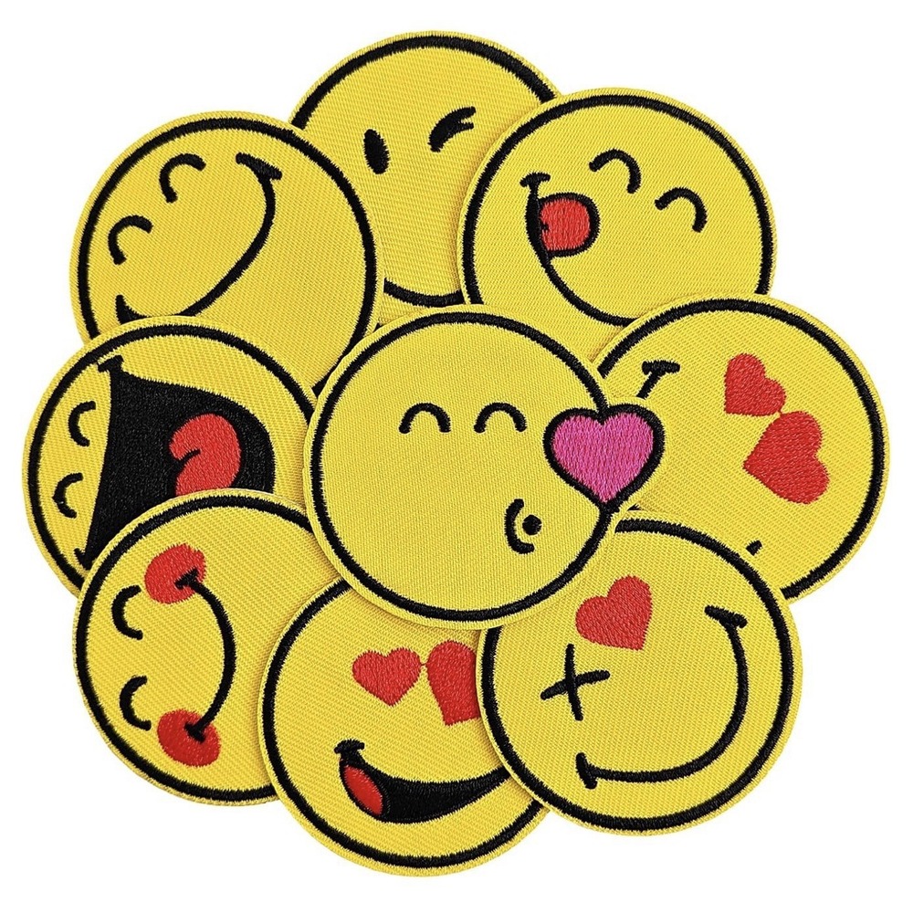 Smiley World Embroidered Iron On Patches Set 9 Piece Yellow Emoji Smiley Face